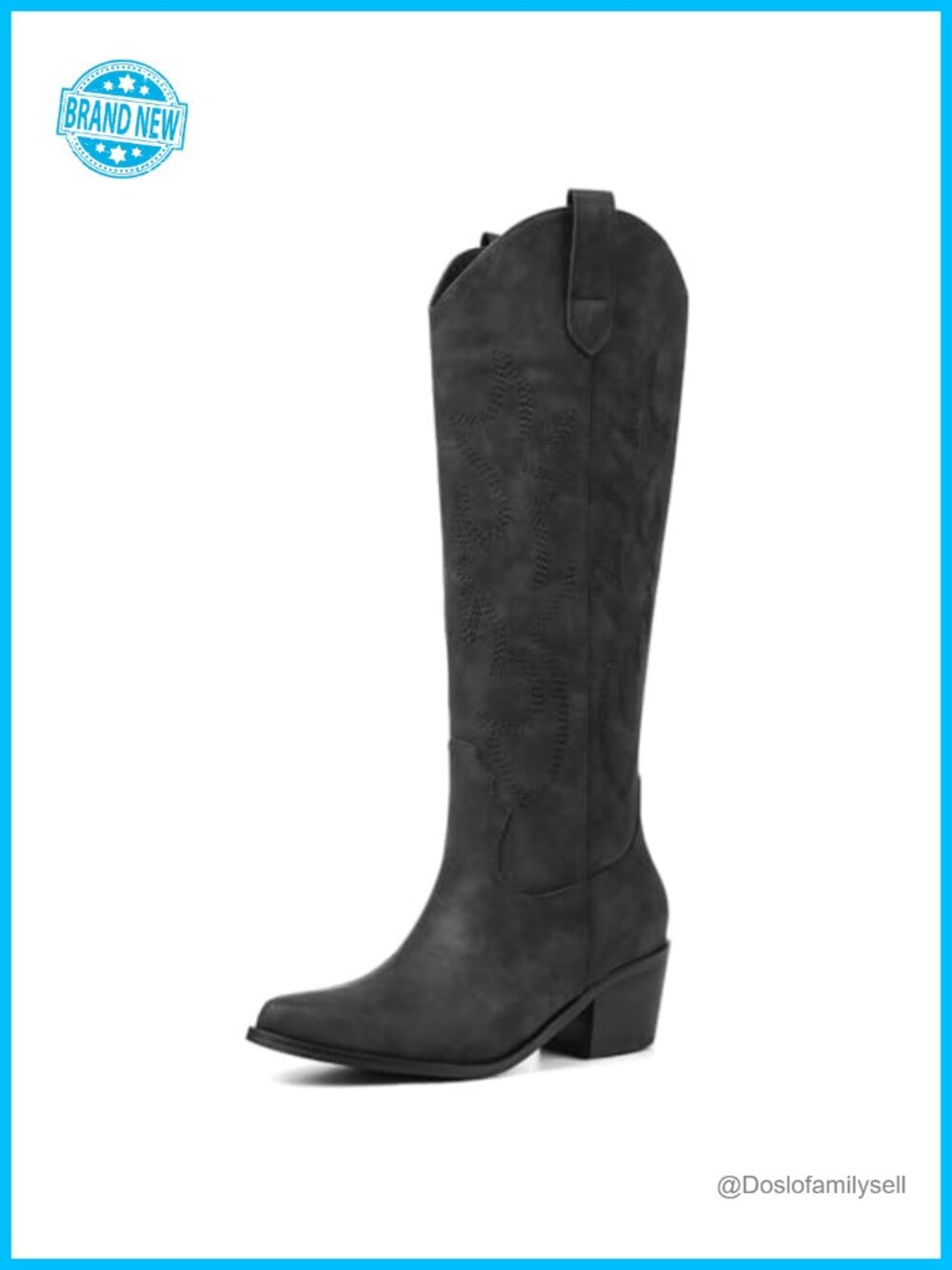 Wide Calf Knee High Western Cowgirl Boots Slip On Block Heel